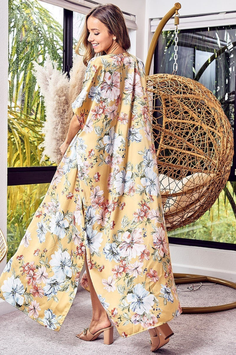 BiBi Floral Side Slit Longline Cardigan - Brittney MADE
