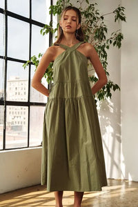 ADORA Crisscross Wide Strap Drawstring Detail Midi Dress - Brittney MADE