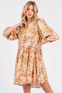 Mittoshop Flower Print Linen Blend Babydoll Mini Dress - Brittney MADE