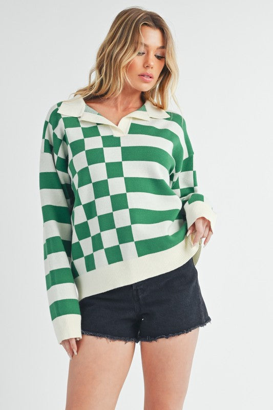 Aemi + Co Striped & Checkered Drop Shoulder Sweater - Brittney MADE