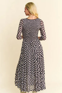 Davi & Dani Printed Checker Mesh Flowy Maxi Dress - Brittney MADE