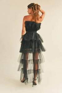 MABLE Tulle Tube Ruffle Crop Top and High Low Maxi Skirt Set - Brittney MADE