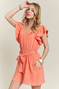 ADORA Ruffle Sleeves Romper with Pockets - Brittney MADE