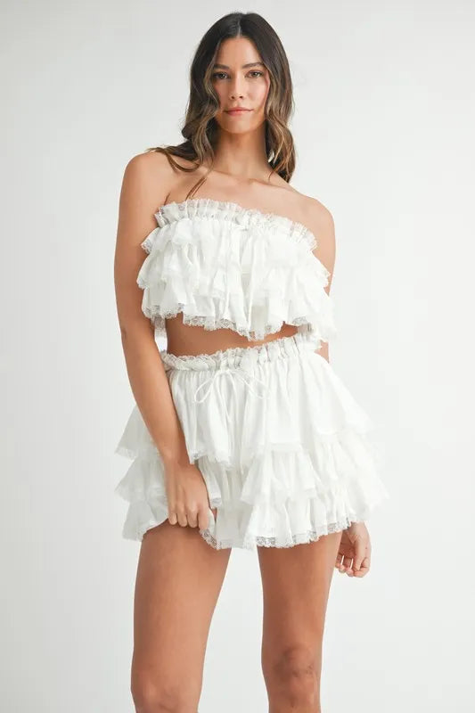 MABLE Ruffle Layered Crop Top and Mini Skirt Set - Brittney MADE