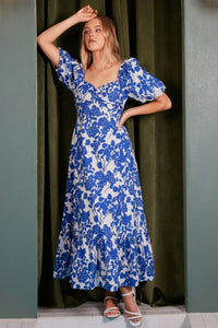 Mittoshop Cutout Back Floral Sweetheart Neck Puff Sleeve Dress - Brittney MADE