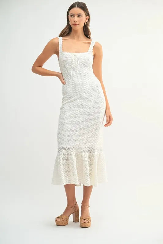 MABLE Ruffled Hem Sleeveless Crochet Knit Midi Dress - Brittney MADE