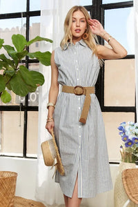 ADORA Striped Button Down Sleeveless Midi Dress - Brittney MADE