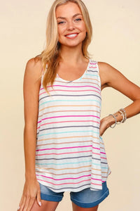 Haptics Round Neck Striped Knit Tank - Brittney MADE