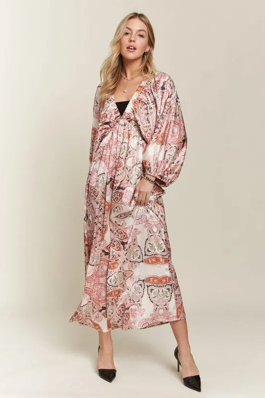 ADORA Printed V-Neck Batwing Sleeve Dress - Brittney MADE