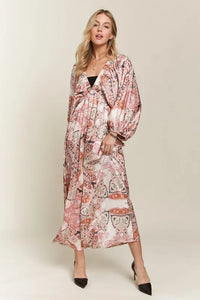 ADORA Printed V-Neck Batwing Sleeve Dress - Brittney MADE