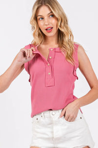 Ces Femme Stitch Detail Half Button Ribbed Tank - Brittney MADE
