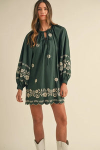 MABLE Embroidered Long Sleeve Peasant Mini Dress - Brittney MADE