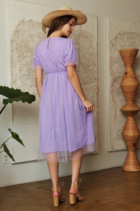 Davi & Dani Mesh Puff Short Sleeve Midi Dress - Brittney MADE