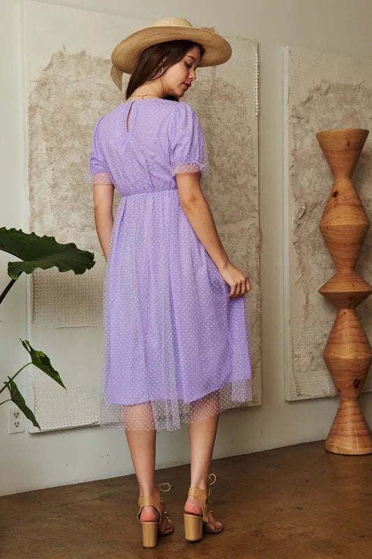 Davi & Dani Mesh Puff Short Sleeve Midi Dress - Brittney MADE
