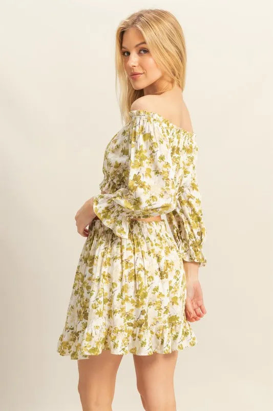 HYFVE Floral Off-Shoulder Flounce Sleeve Top and Skirt Set - Brittney MADE