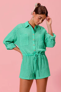 SO ME Textured Knit Button Front Romper - Brittney MADE