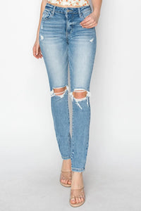 Risen Full Size High Rise Knee Distressed Skinny Jeans - Brittney MADE