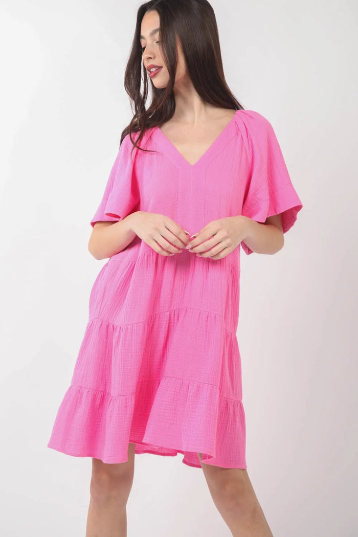 VERY J Texture V-Neck Ruffled Tiered Dress - Brittney MADE