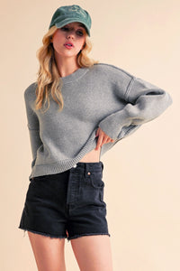Aemi+Co Ribbed Hem Exposed Seam Round Neck Sweater - Brittney MADE