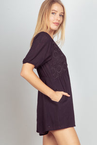 VERY J Lace Detail Puff Sleeve Romper with Pockets - Brittney MADE