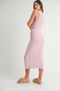 MABLE Crochet Side Lace Up Knit Midi Dress - Brittney MADE