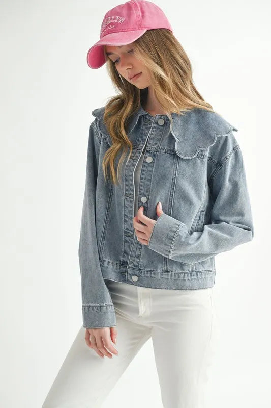 MABLE Scallop Peter Pan Collar Denim Jacket - Brittney MADE