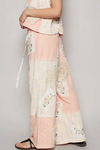POL Embroidered Drawstring Lace Patch Wide Leg Pants - Brittney MADE
