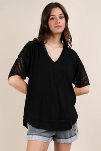 VERY J Oversized Contrast Knit Comfy Casual Top - Brittney MADE