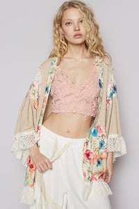 POL Floral Crochet Detail Open Front 3/4 Sleeve Cardigan - Brittney MADE