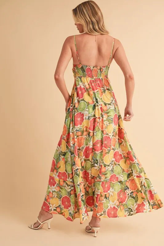 Aemi + Co Fruit Print Square Neck Maxi Cami Dress - Brittney MADE