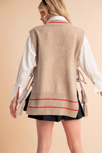 Aemi + Co Ribbed V-Neck Sweater Vest with Tassel - Brittney MADE