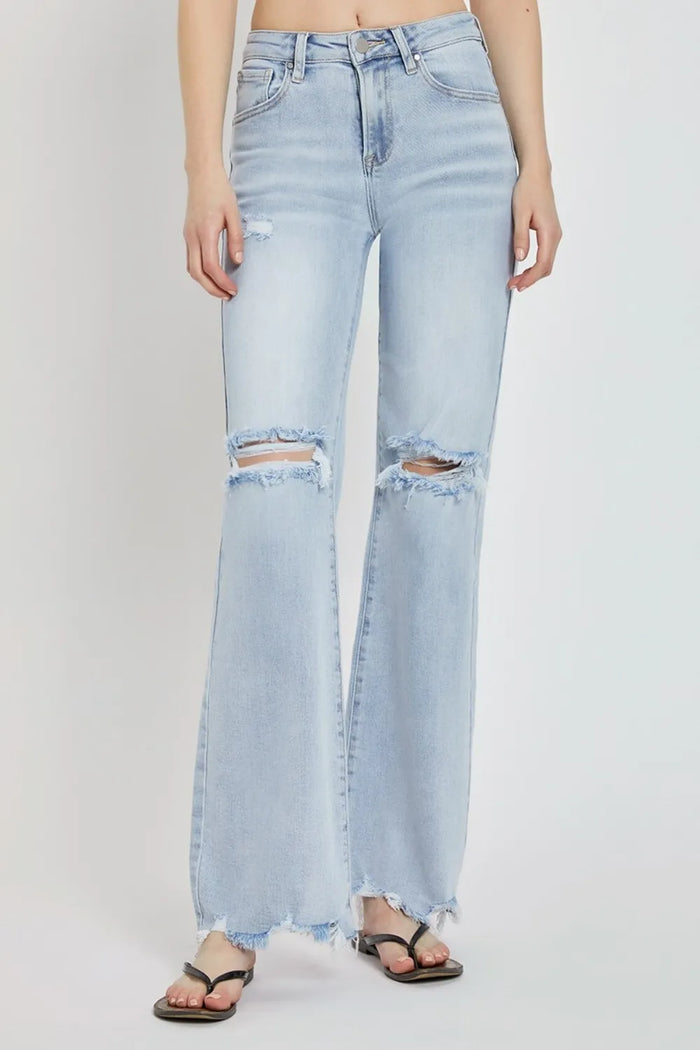 RISEN Full Size High Rise Distressed Wide Leg Jeans - Brittney MADE