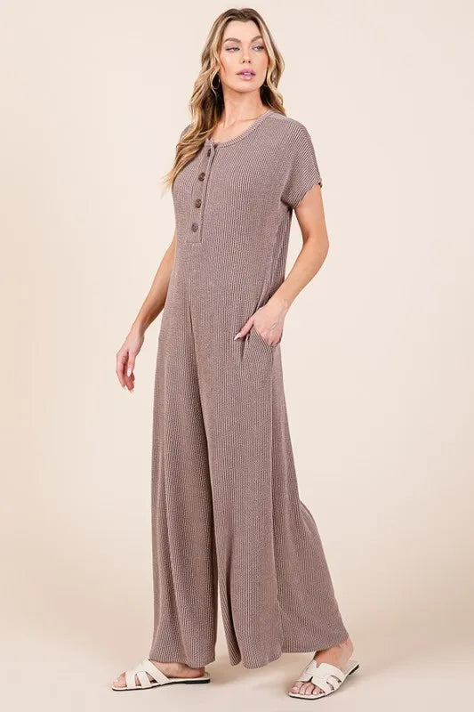 BOMBOM Rib Knit Jumpsuit with Button Detail - Brittney MADE