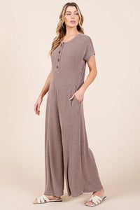 BOMBOM Rib Knit Jumpsuit with Button Detail - Brittney MADE