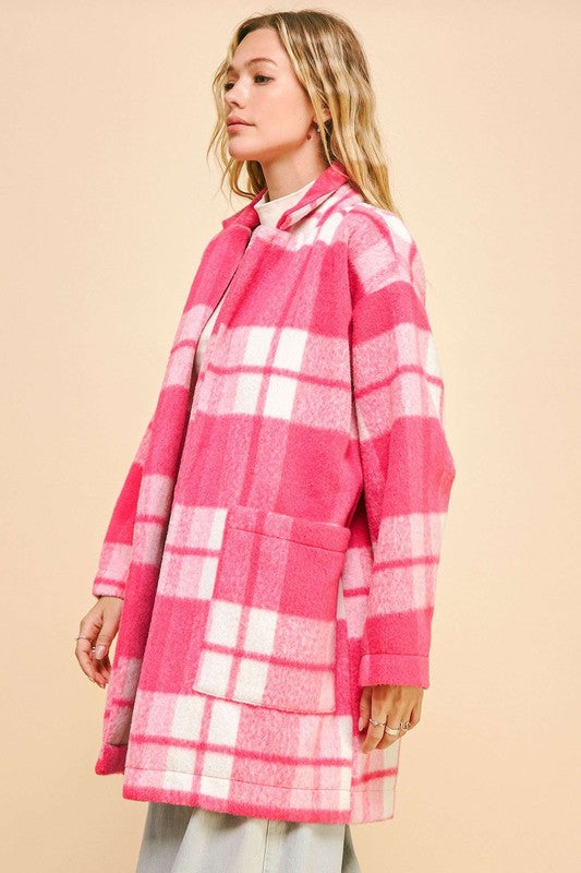 Davi & Dani Plaid Open Front Drop Shoulder Longline Coat - Brittney MADE