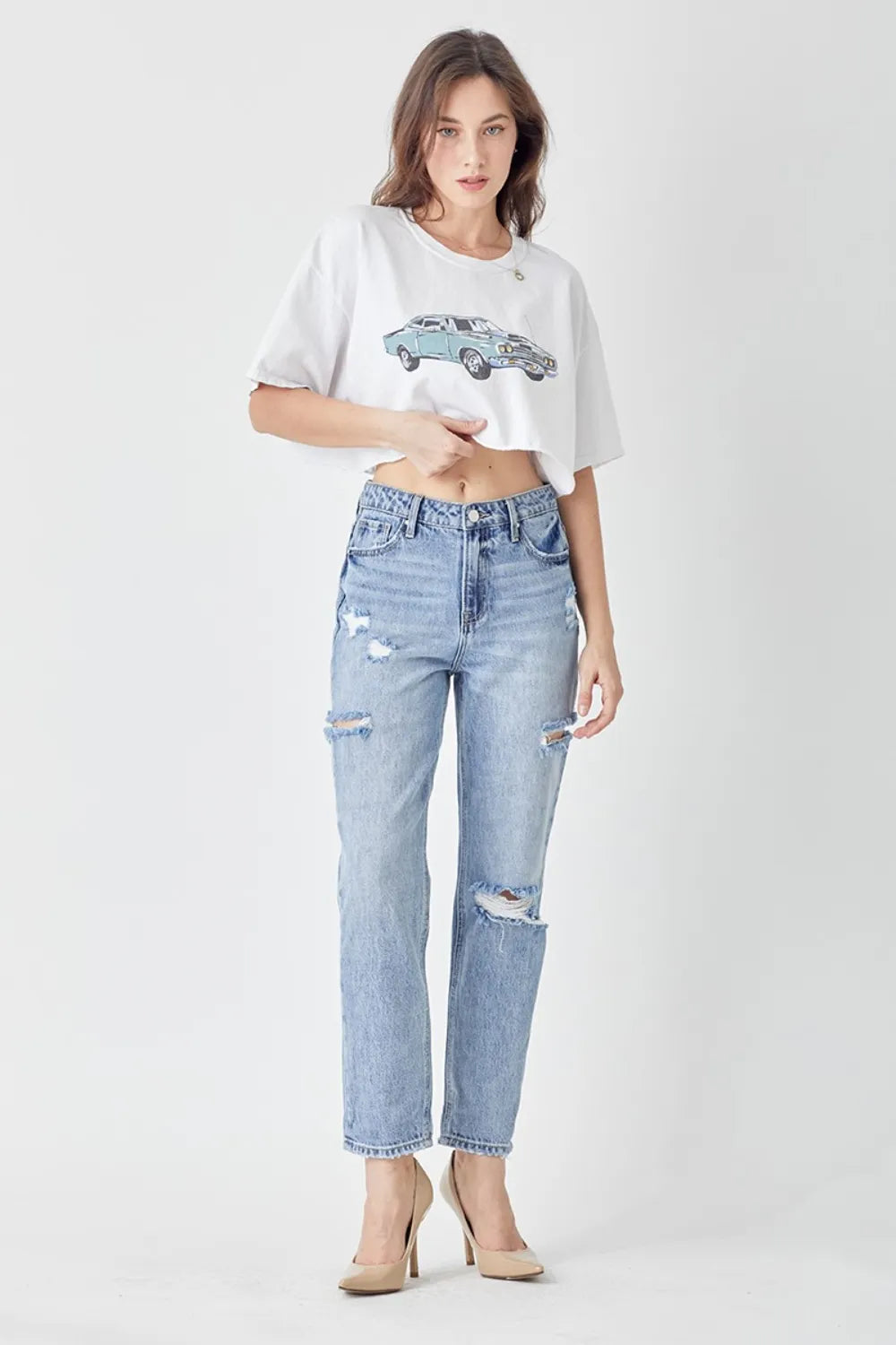 RISEN Distressed Slim Cropped Jeans - Brittney MADE