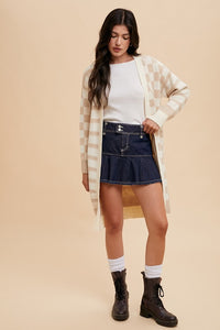 Annie Wear Checkered & Striped Open Front Long Sleeve Cardigan - Brittney MADE