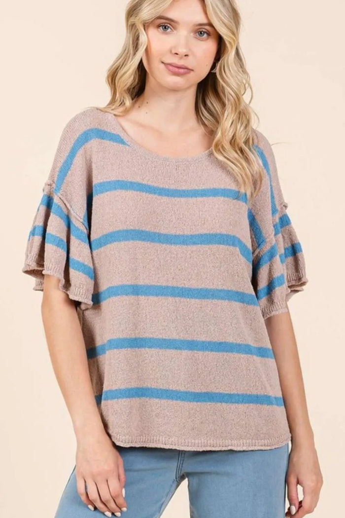 Mittoshop Striped Flounce Sleeve Knit Top - Brittney MADE