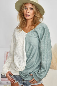 BiBi Twist Front Contrast Cable Knit Top - Brittney MADE