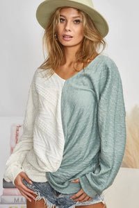 BiBi Twist Front Contrast Cable Knit Top - Brittney MADE