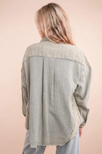 VERY J Mineral Washed Oversized Gauze Shacket - Brittney MADE