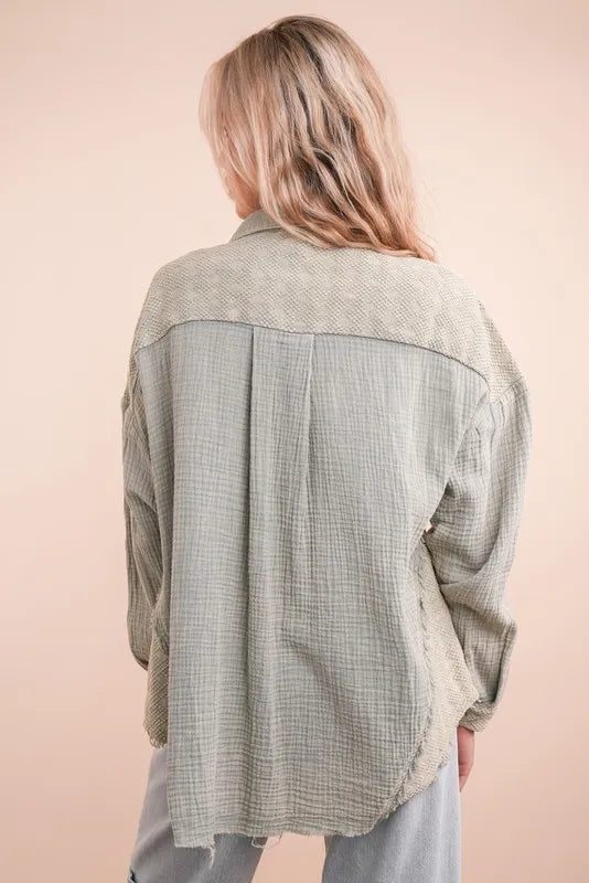 VERY J Mineral Washed Oversized Gauze Shacket - Brittney MADE
