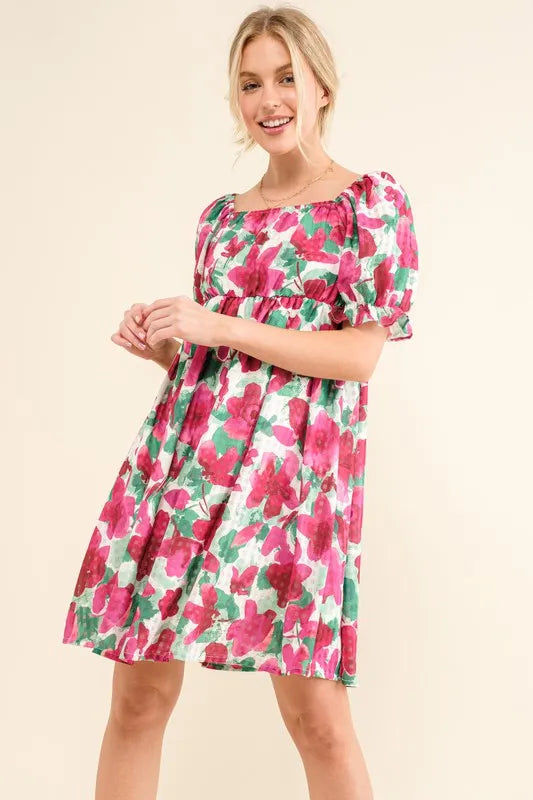 And The Why Smocked Floral Ruffle Short Sleeve Mini Dress - Brittney MADE