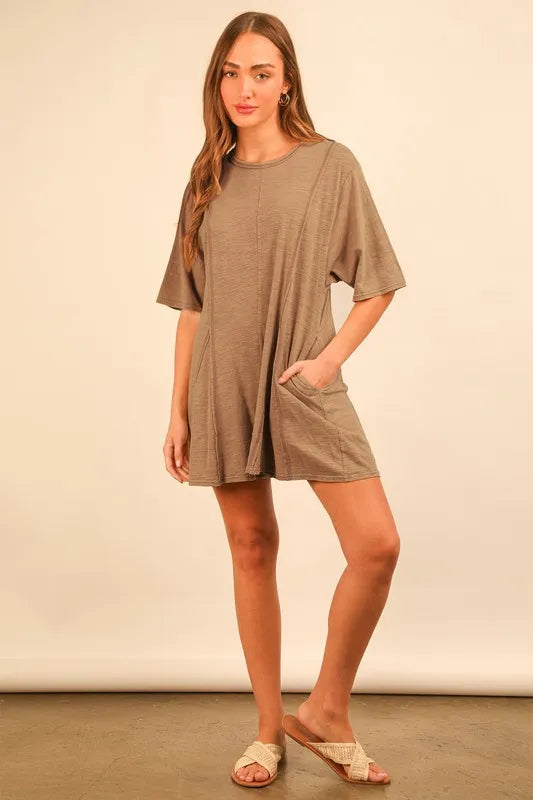 VERY J Mineral Washed Oversized Knit Comfy Romper - Brittney MADE
