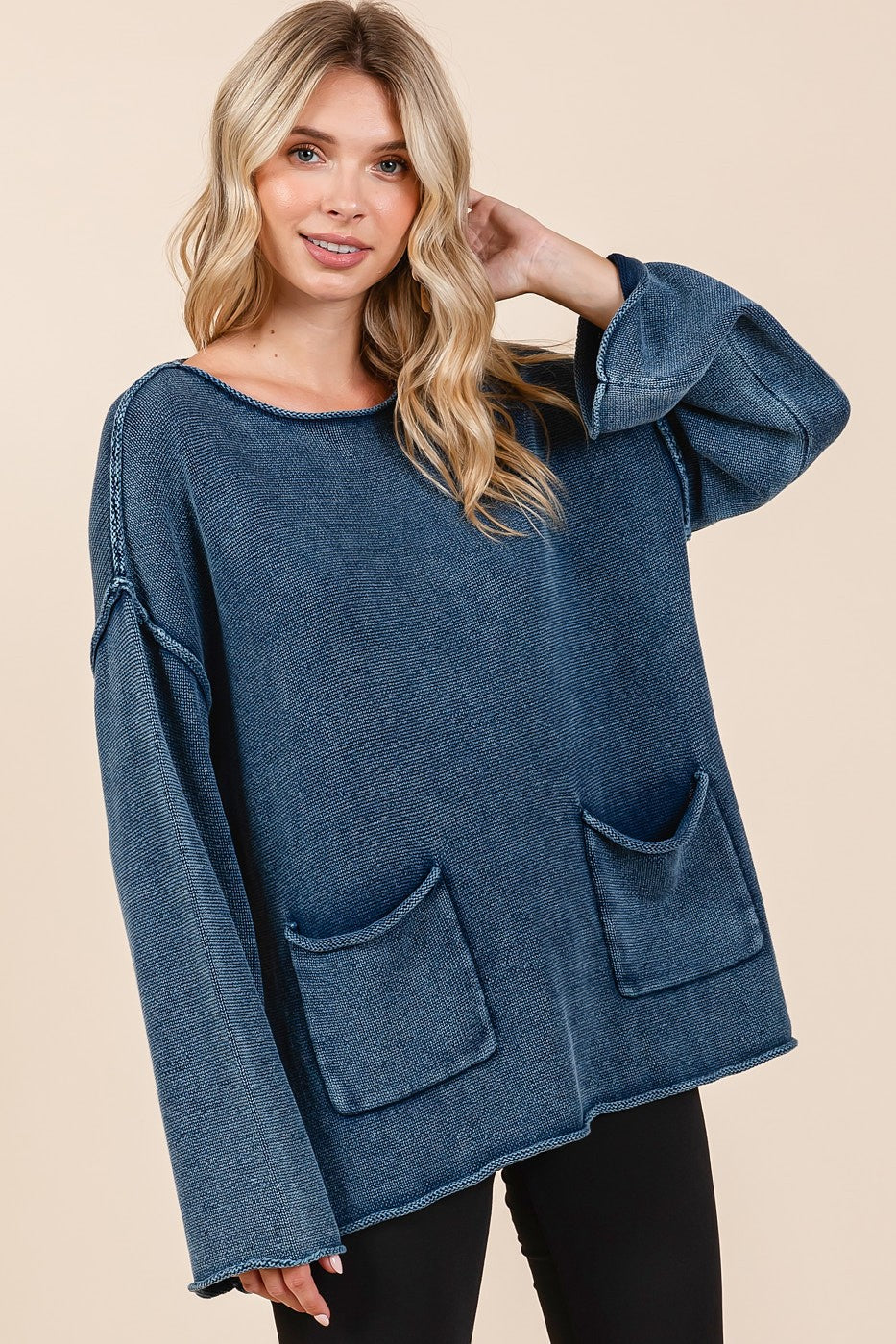 Mittoshop Mineral Wash Patch Pocket Cut Edge Sweater - Brittney MADE