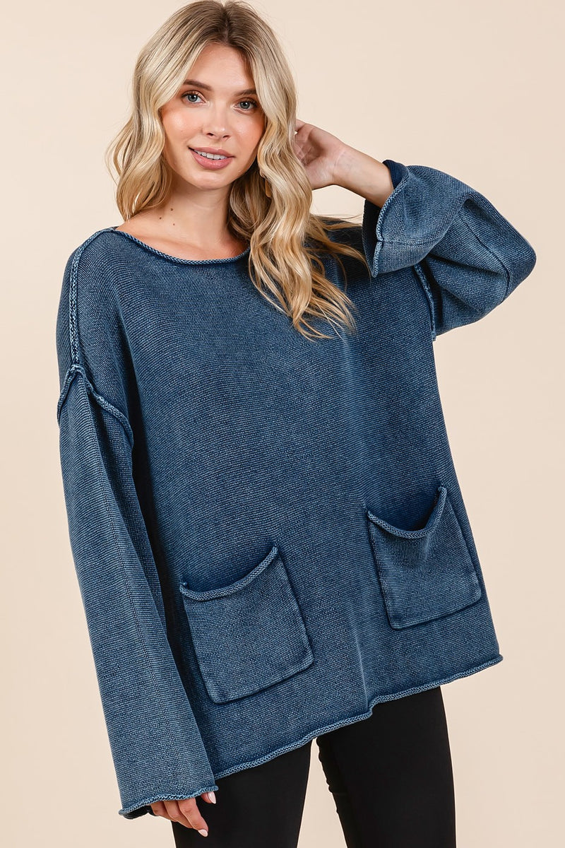 Mittoshop Mineral Wash Patch Pocket Cut Edge Sweater - Brittney MADE
