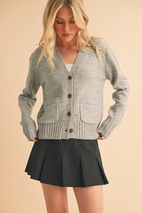 Aemi + Co Ribbed Hem Button Down V-Neck Cardigan - Brittney MADE