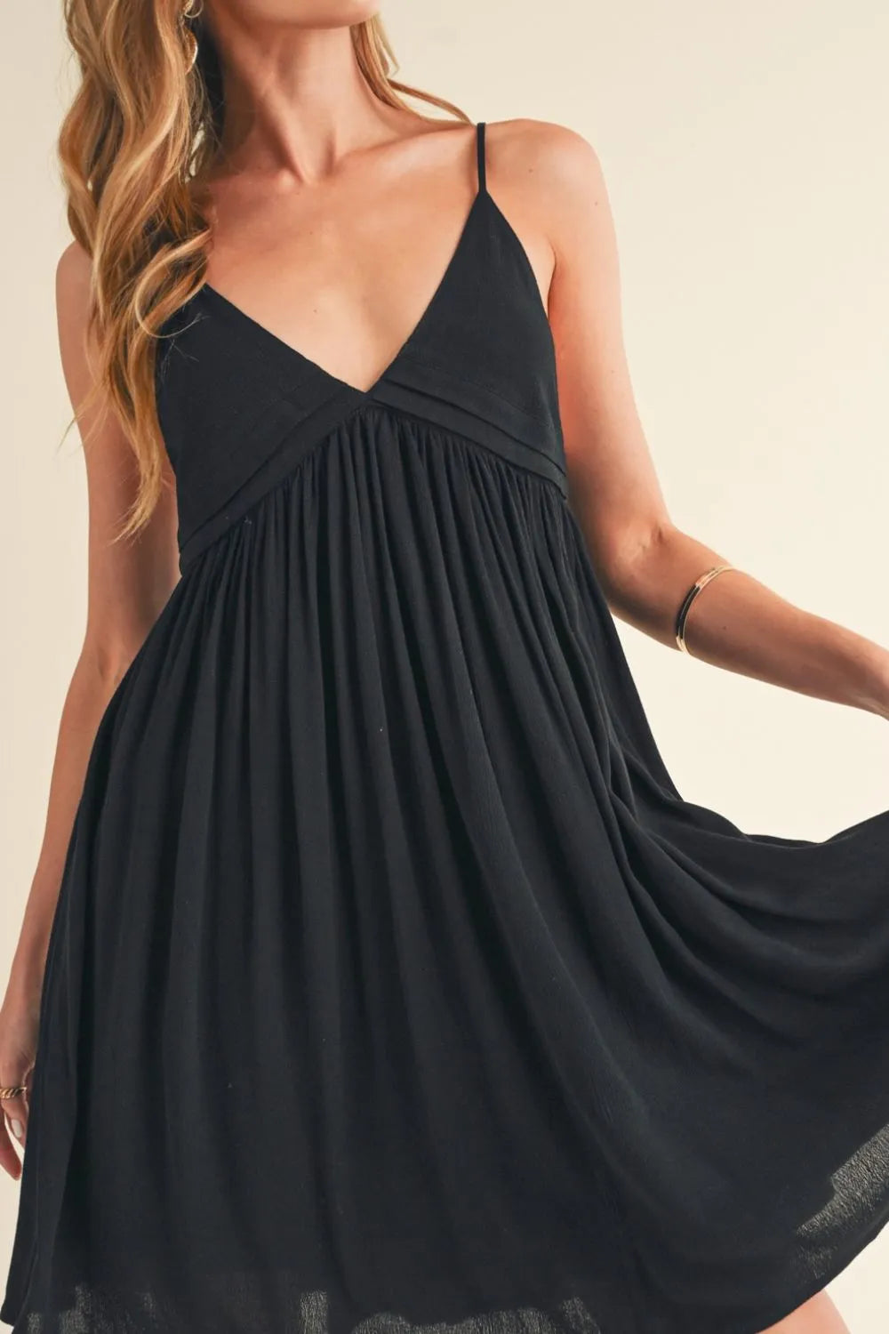 Aemi + Co Ruched Plunge Mini Cami Dress - Brittney MADE