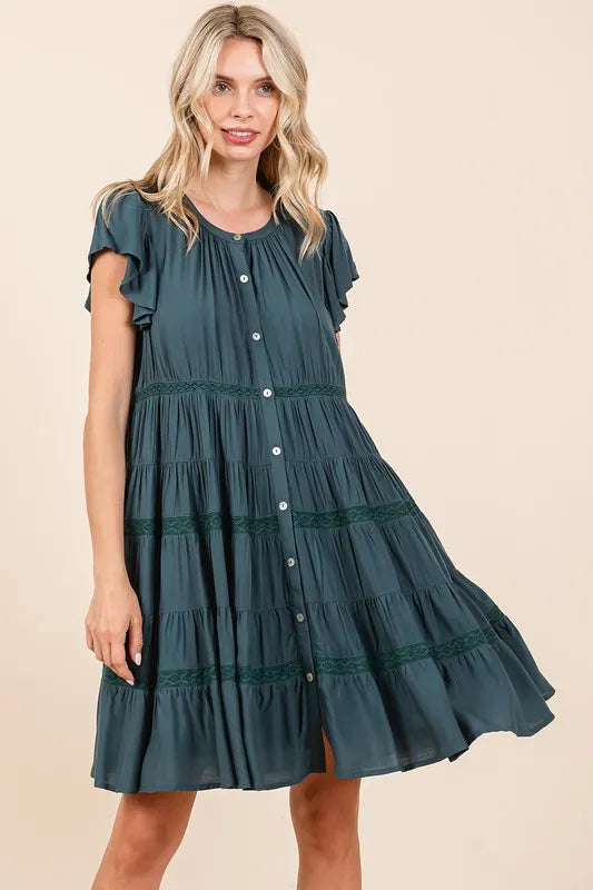Mittoshop Lace Detail Ruffled Button Down Tiered Dress - Brittney MADE