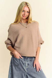 Davi & Dani Round Neck Batwing Sleeve Sweater - Brittney MADE